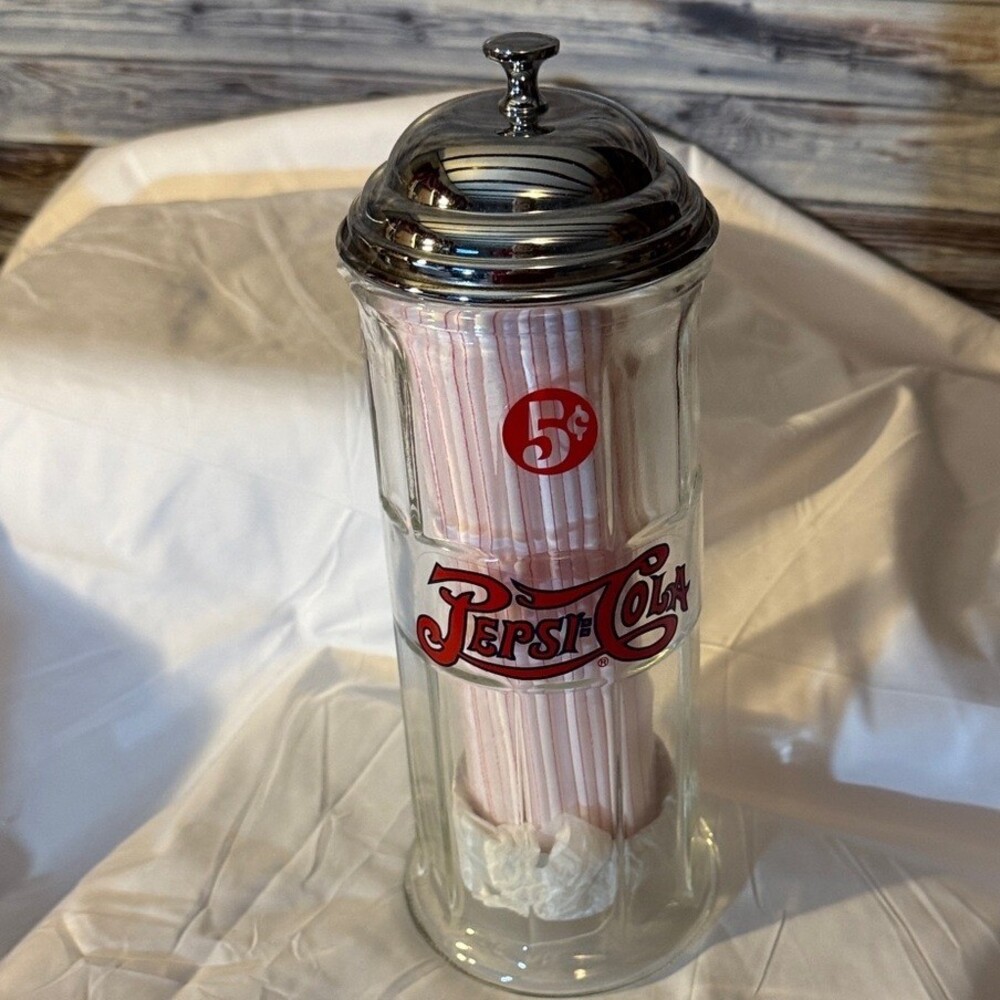 ★ Vintage Pepsi-Cola Soda Fountain Straw Holder Diner Counter Display